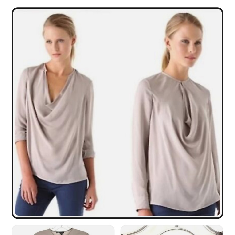 Vince silk blouse gray beige size 4 two-way cowl neck